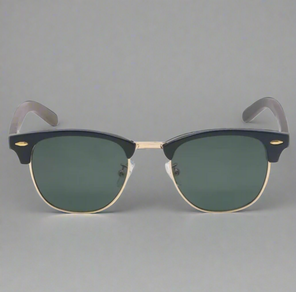 (NEW) Dark 60's Half Wood Clubmaster Sunglasses