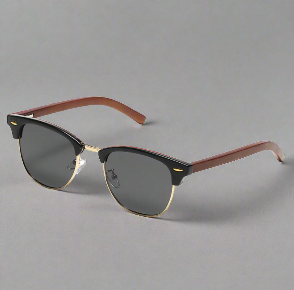 (NEW) Dark 60's Half Wood Clubmaster Sunglasses