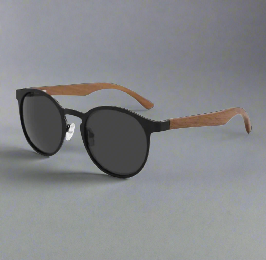 Half Wood & Steel Semi Oval Sunglasses