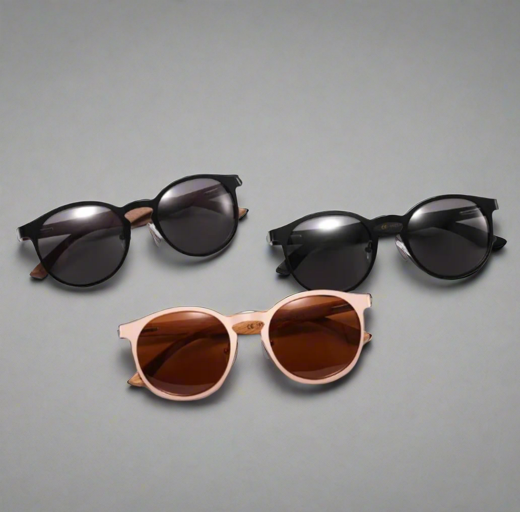 Half Wood & Steel Semi Oval Sunglasses
