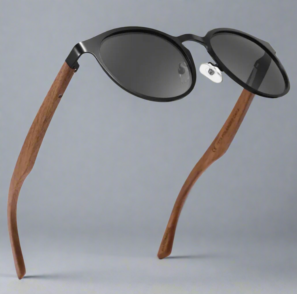 Half Wood & Steel Semi Oval Sunglasses