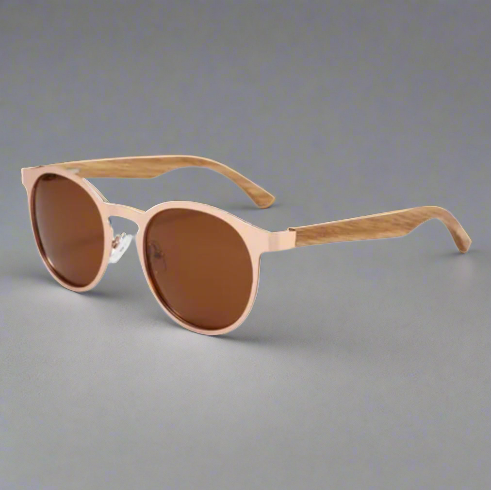 Half Wood & Steel Semi Oval Sunglasses