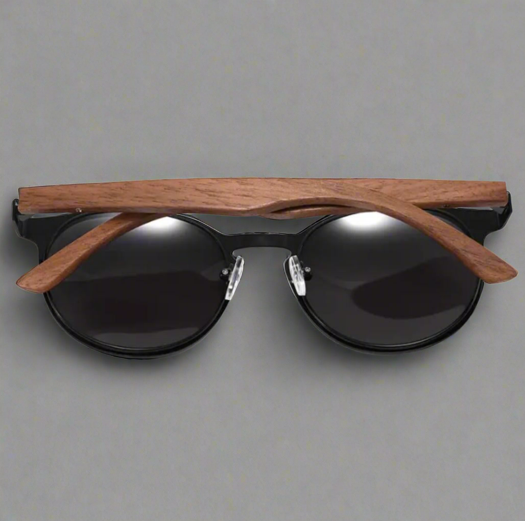 Half Wood & Steel Semi Oval Sunglasses