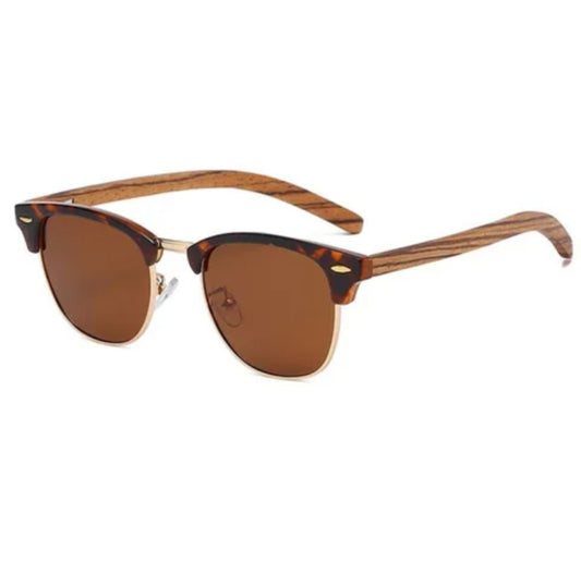(NEW) Dark 60's Half Wood Clubmaster Sunglasses
