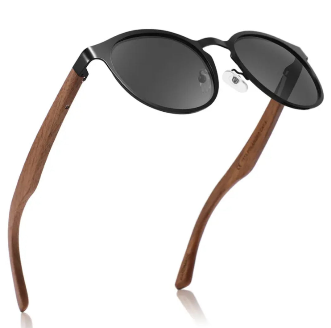 Half Dark Wood Semi Oval Sunglasses